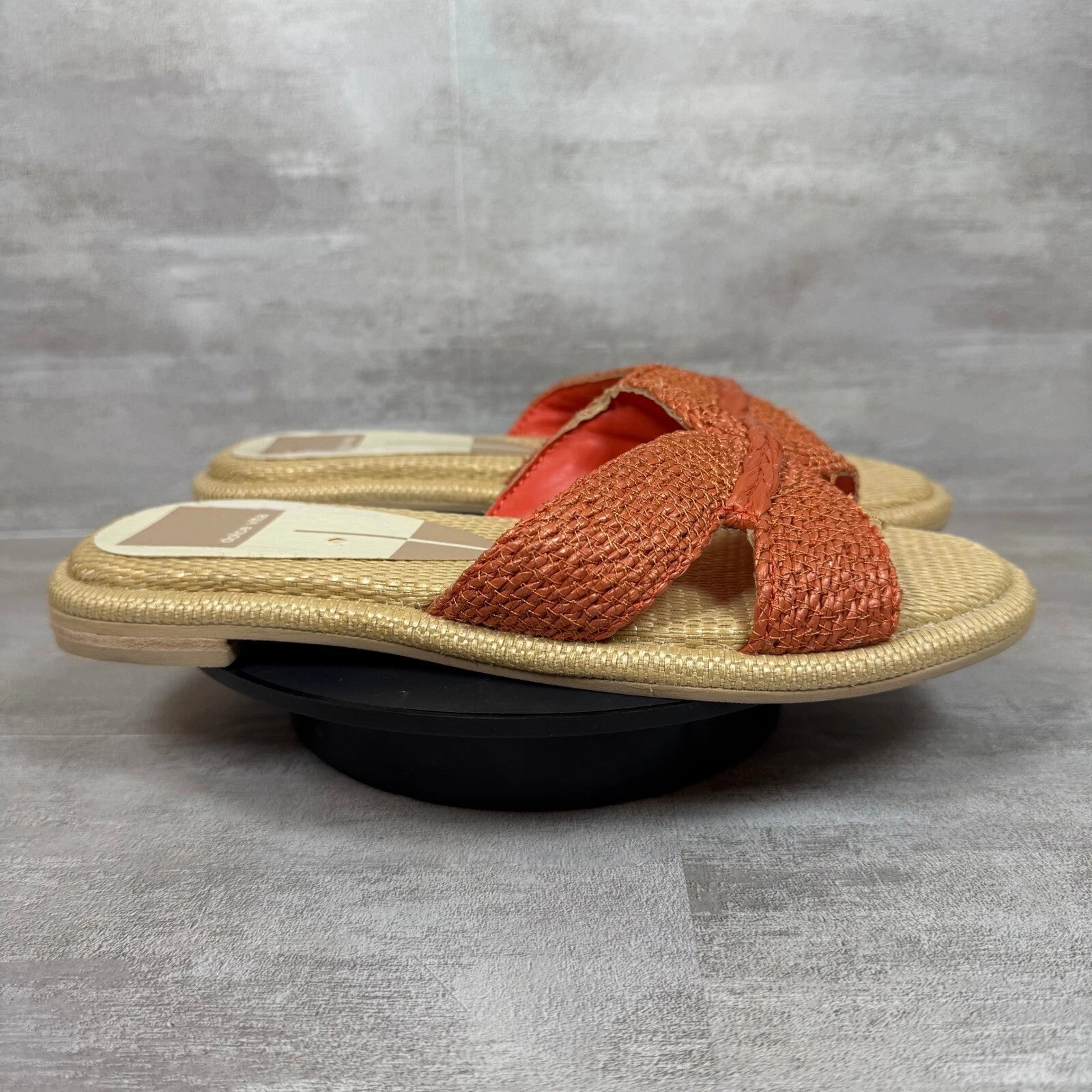 Dolce Vita Woven Orange Slide Sandals Raffia Slip On Casual Summer Shoes 5.5