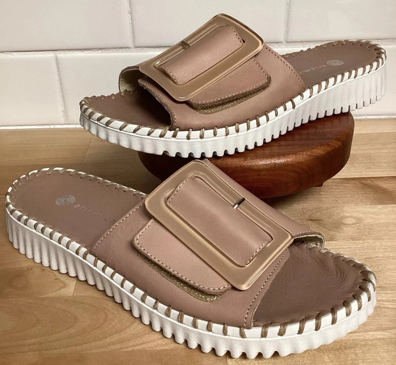 Eric Michael Darla Leather Sandals Slide Shoes Size Sz 7.5 8 EU 38 Beige Nude