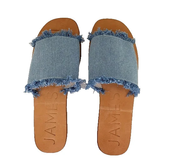 James Smith Womens Sandals Denim Slides Frayed Leather Sole Size 38 NEW
