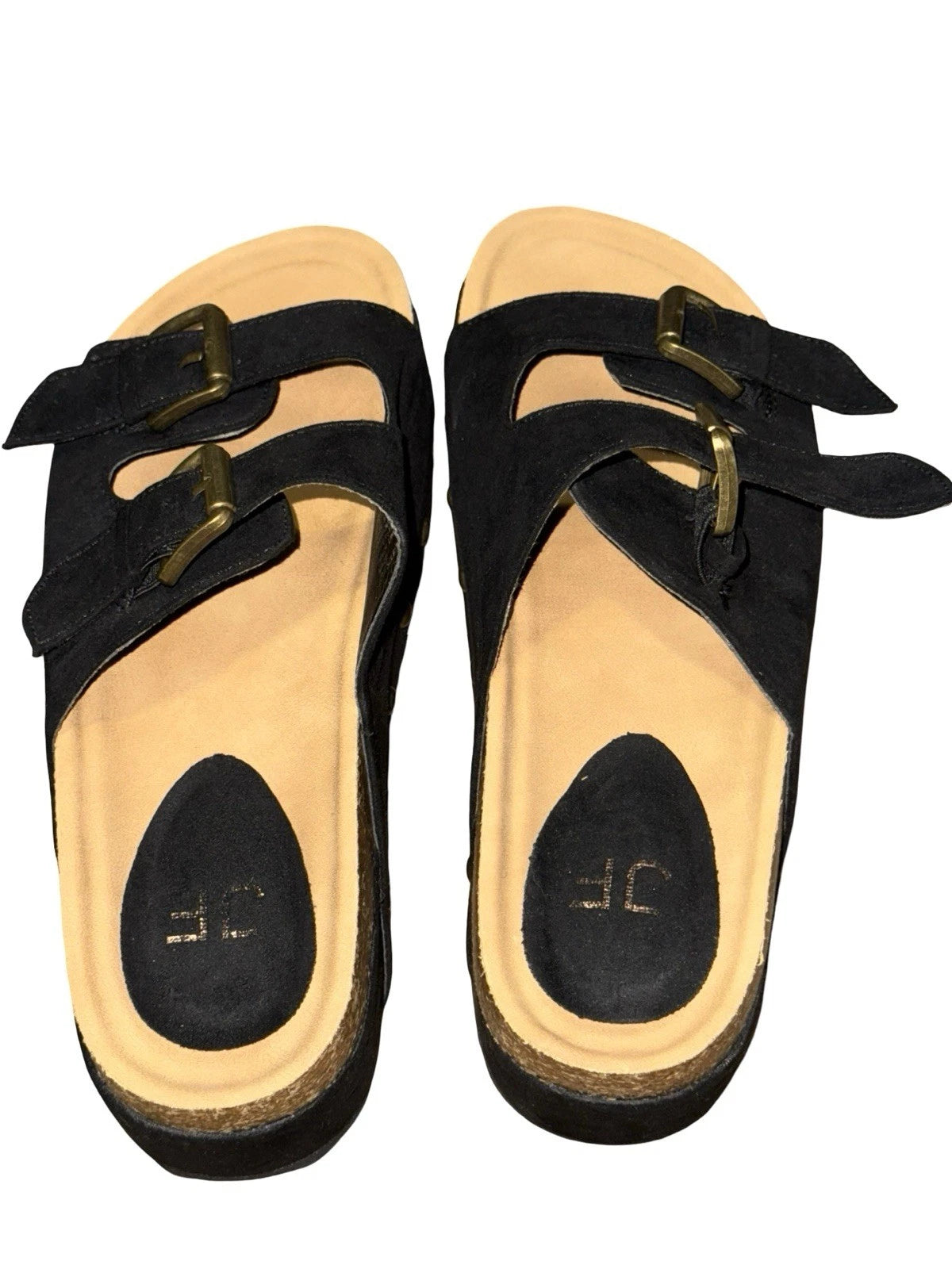 JF Black Platform Large Buckle Sandals Women’s Sz 7 Black Y2K Just Fab Chunky