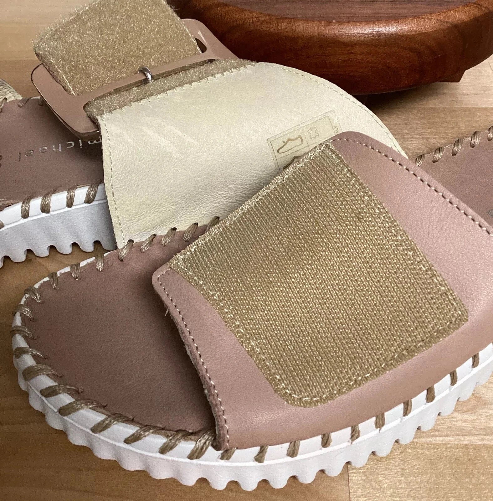 Eric Michael Darla Leather Sandals Slide Shoes Size Sz 7.5 8 EU 38 Beige Nude