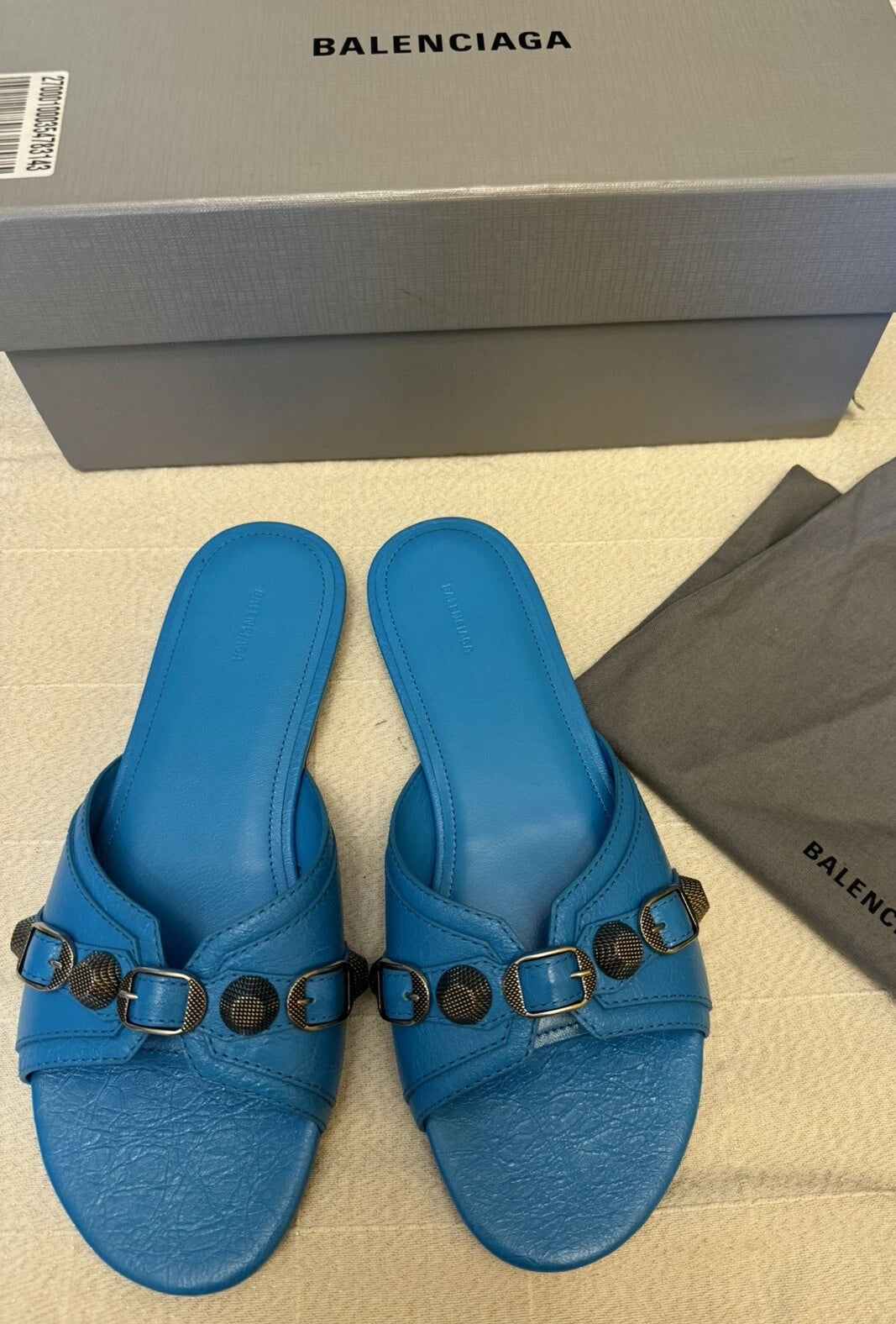 Balenciaga Le Cagole Slide Sandal CYAN/ AGED NIKEL, Size 9US /39EU $750