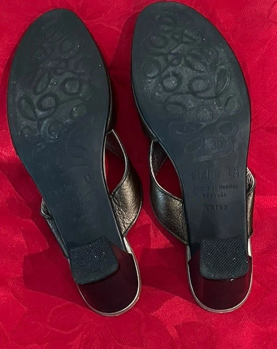 Arche Shoes Women Leather EU 39 US 8 Sandals Bronze Slip On Slides Heels