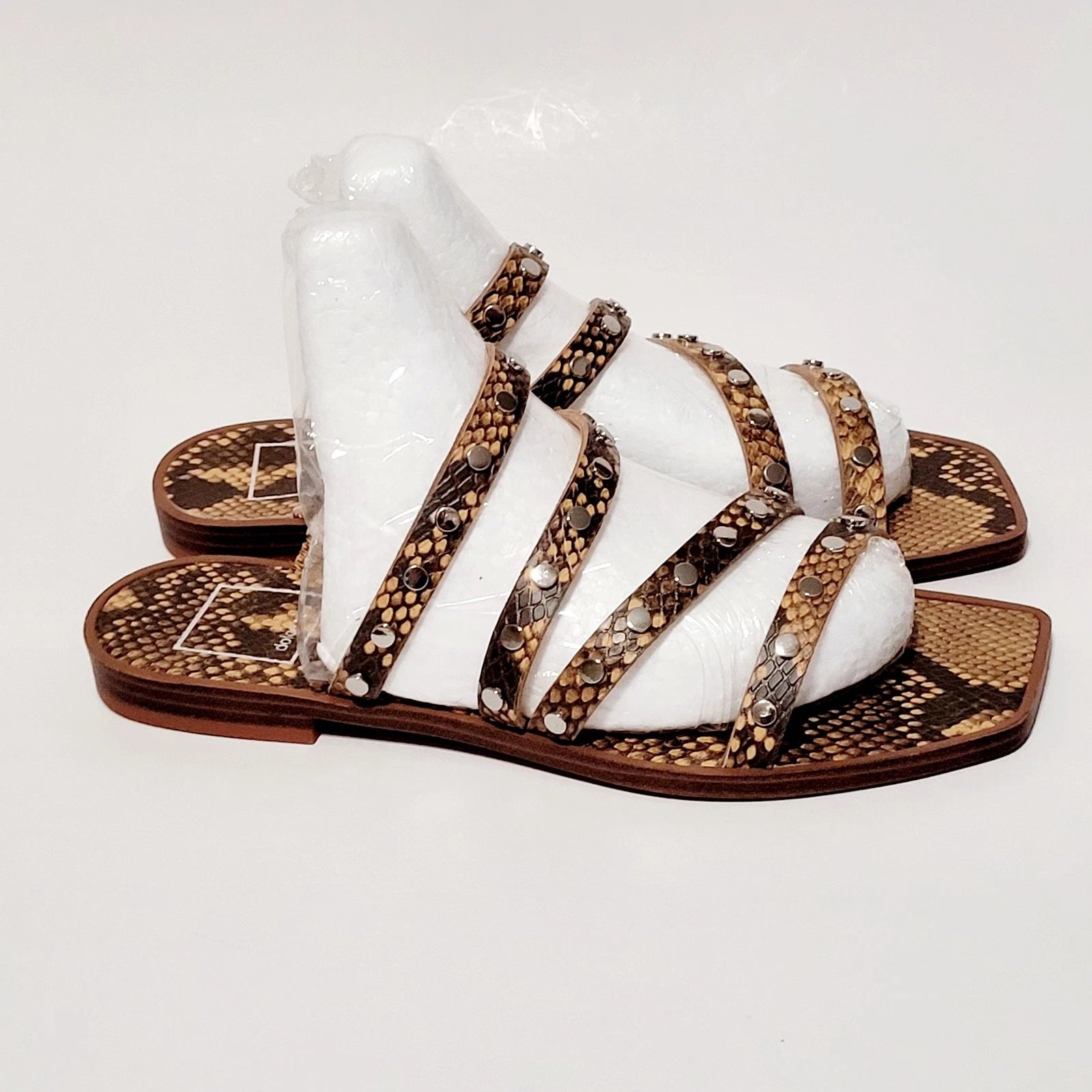 Dolce Vita Izabel Stud Mango Snake Print Square Toe Flat Slide Sandals Wms 6.5M