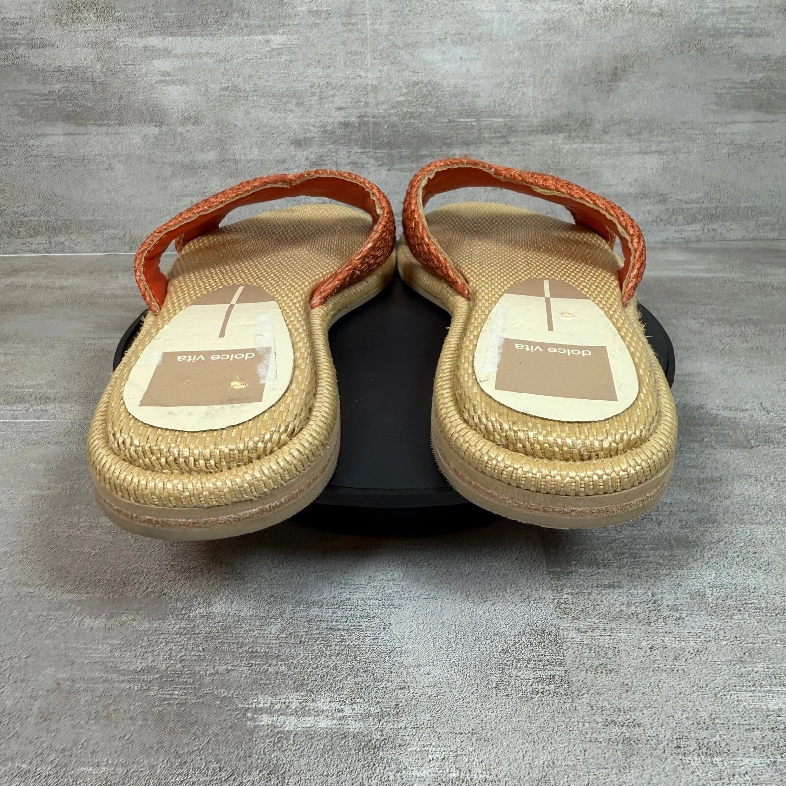 Dolce Vita Woven Orange Slide Sandals Raffia Slip On Casual Summer Shoes 5.5