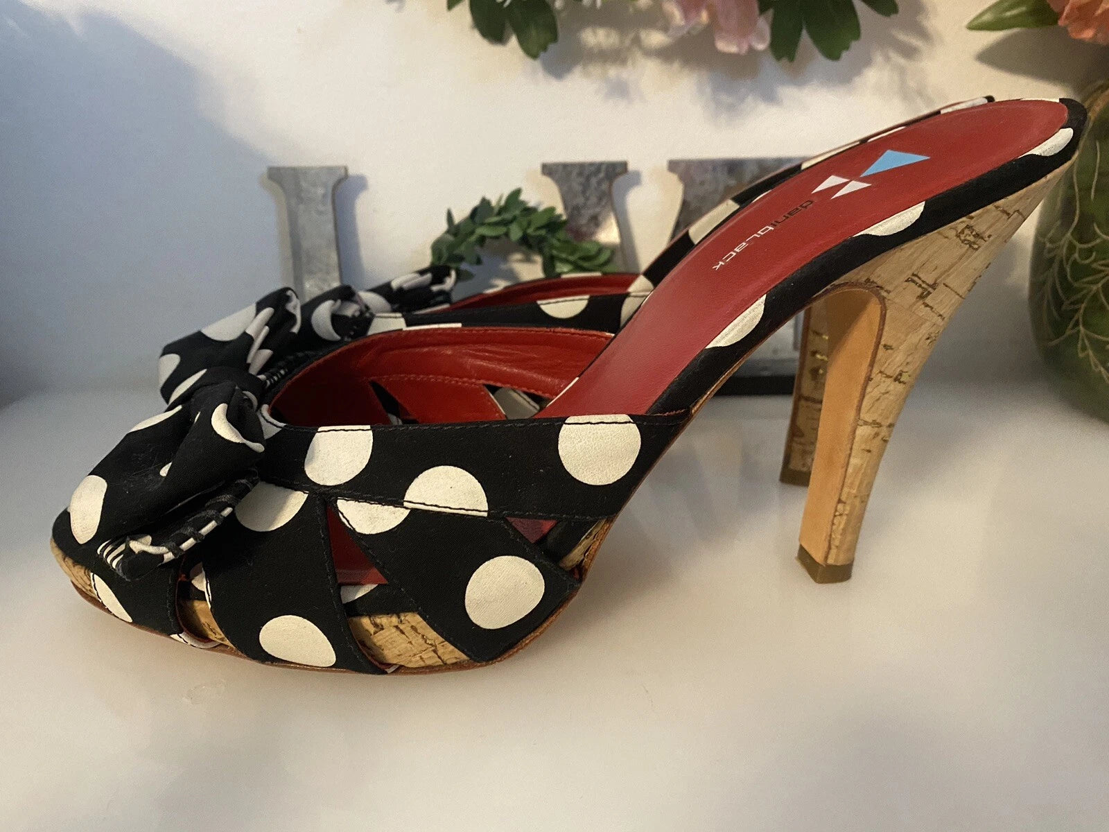 Daniblack Women’s Wanda Slide Sandals Black and White Polka Dots Retro Style 10M