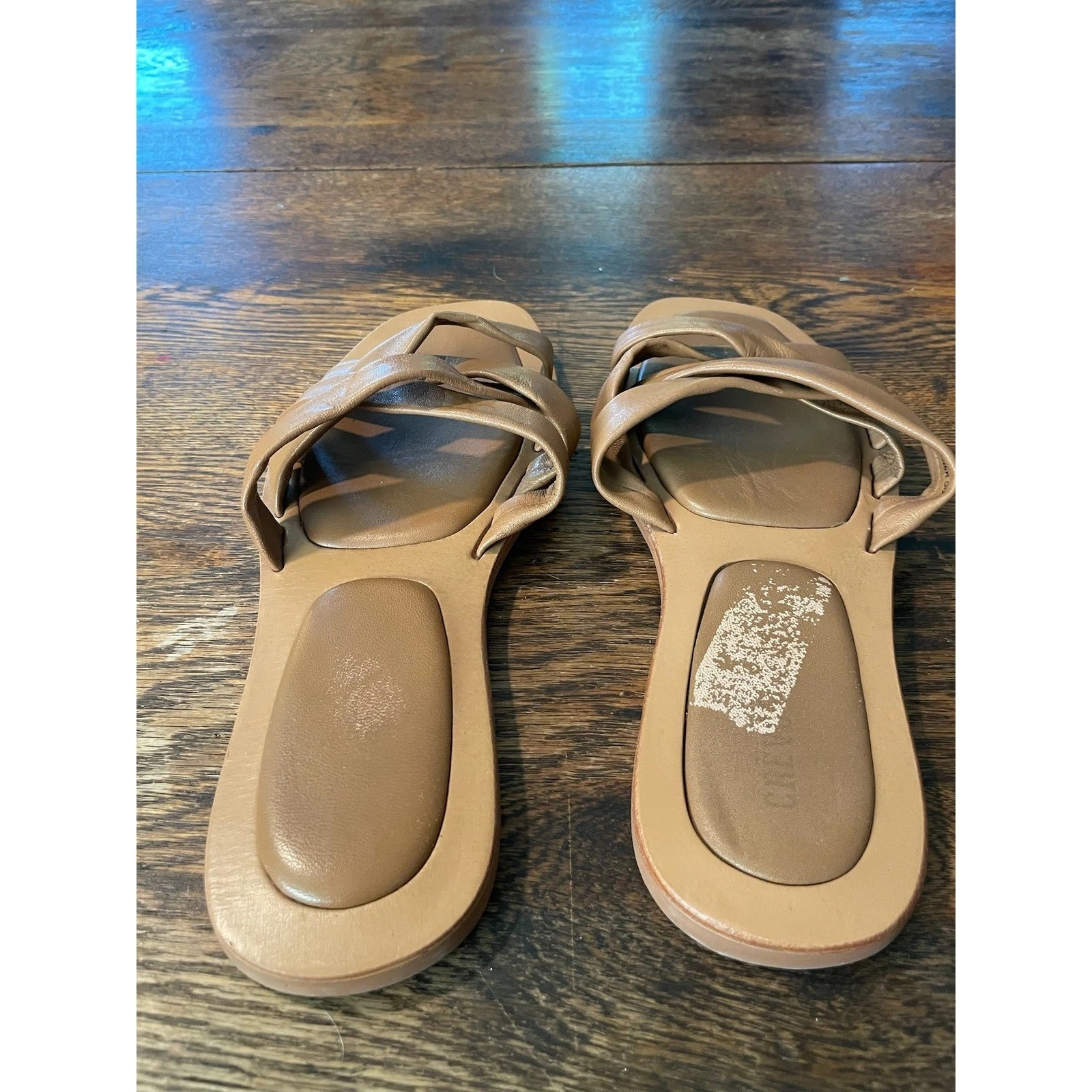 Leather Criss Cross Slide Sandals Square Toe Slip On Flats Size 9