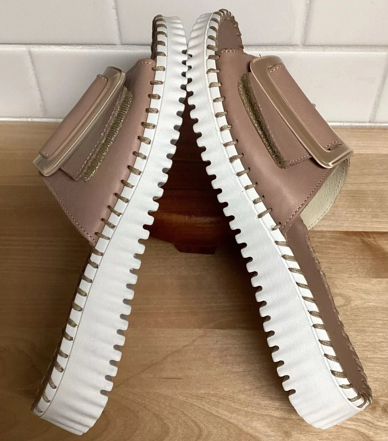 Eric Michael Darla Leather Sandals Slide Shoes Size Sz 7.5 8 EU 38 Beige Nude