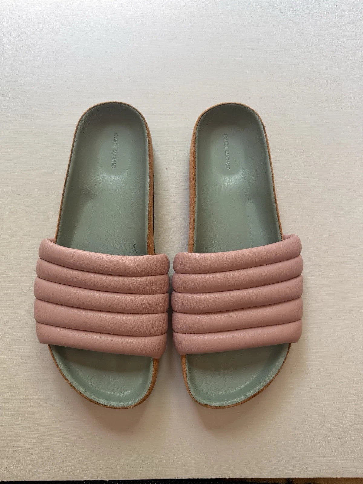 ISABEL MARANT Sandals HELLEA Quilted Soft Leather Slides Pastel Sz Women’s US 10