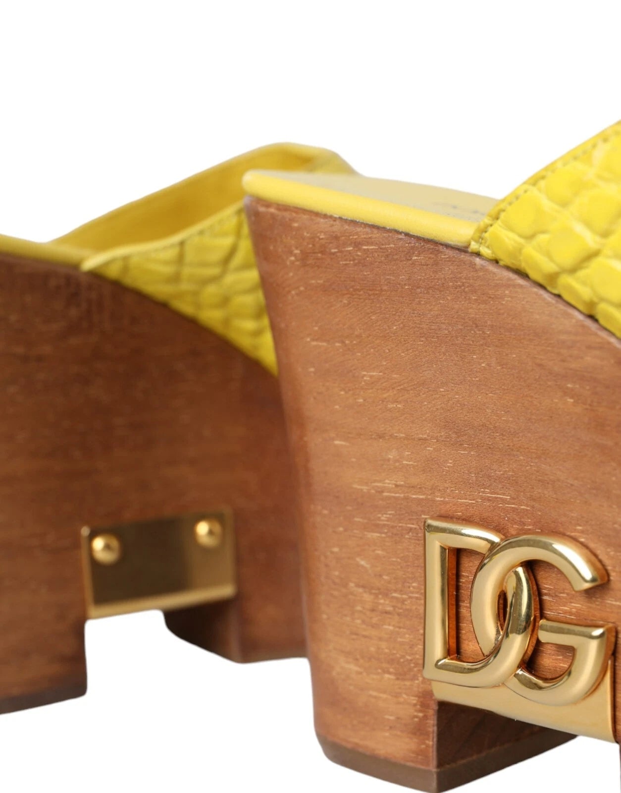 DOLCE & GABBANA Shoes Yellow Leather Wood Mule Wedge Slides EU39 / US8.5 1500usd
