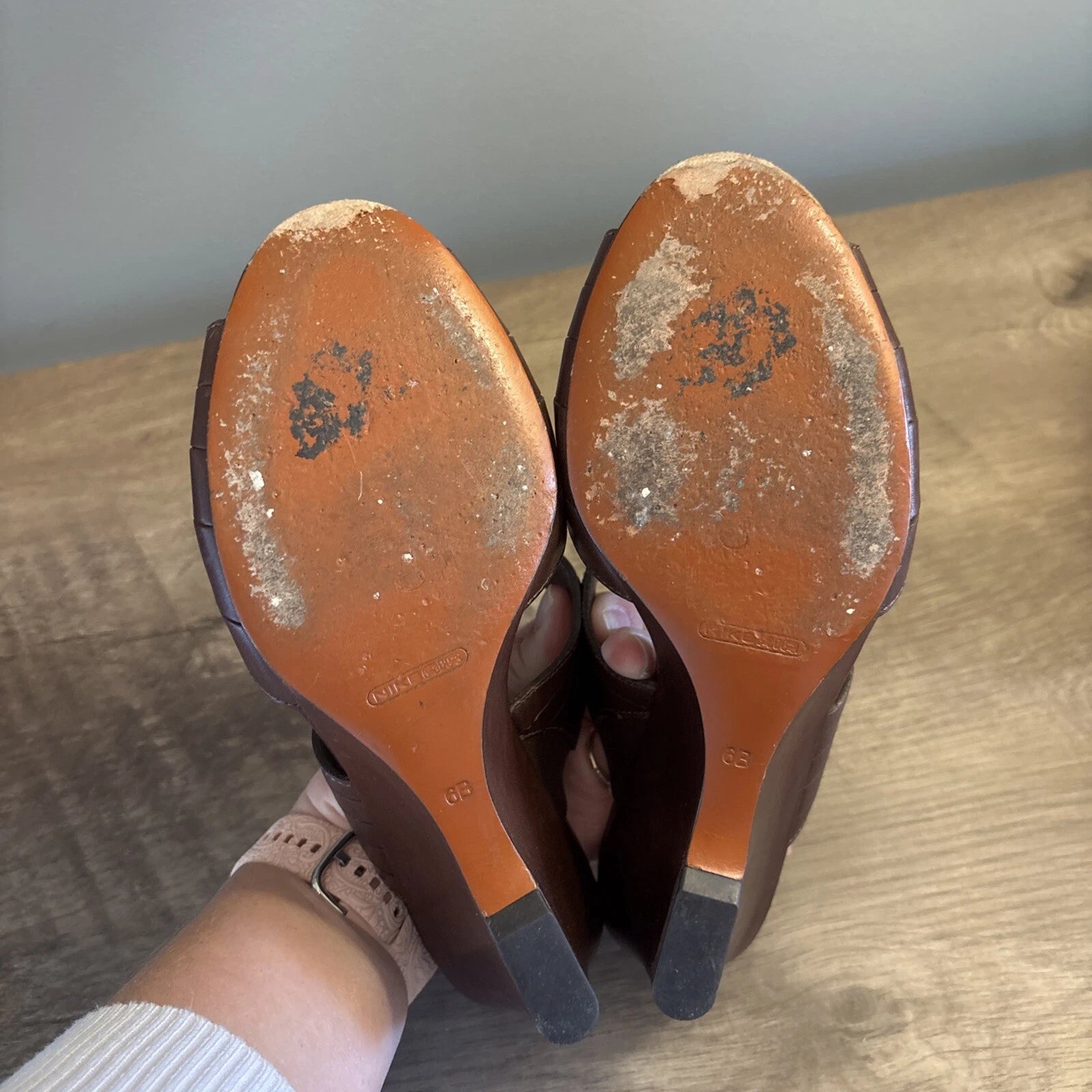 Cole Haan Air Huarache Slide Wedge Sandal Womens Size 6B Slip On Leather Carob