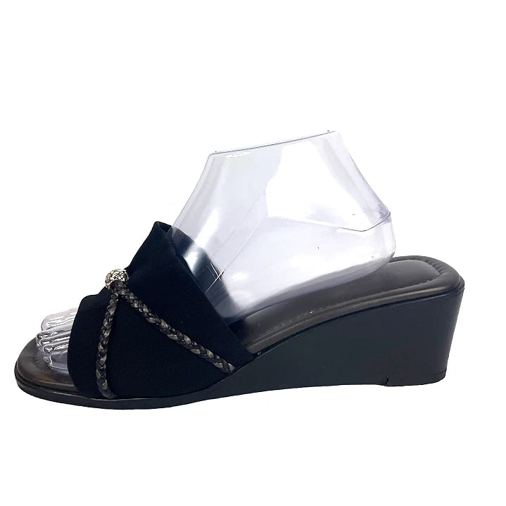 Brighton Sandals Isis Women’s 10M Black Braided Slide Low Wedge Y2K Slip On
