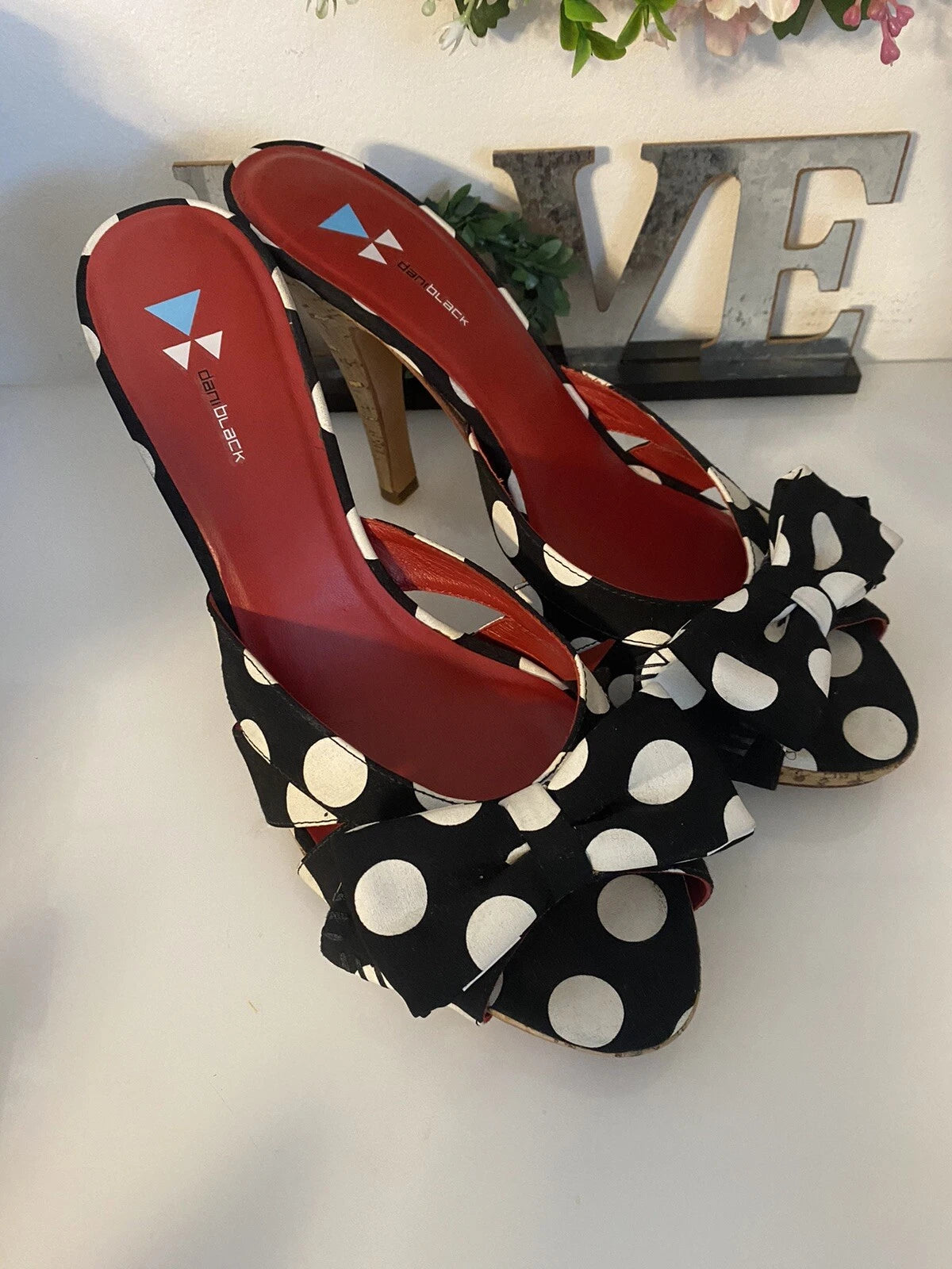 Daniblack Women’s Wanda Slide Sandals Black and White Polka Dots Retro Style 10M