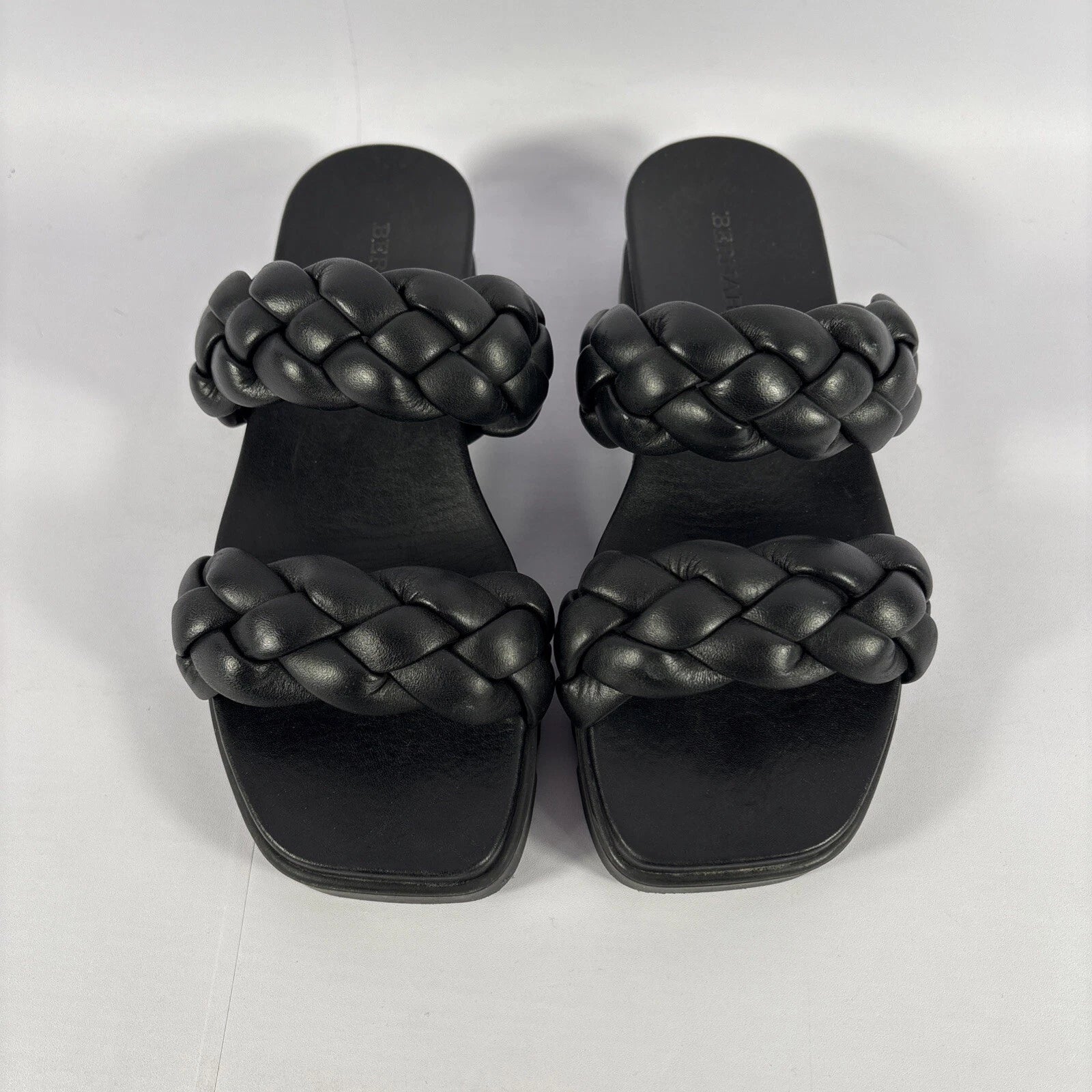 BERNARDO Luxury Leather Woven Braided Slides Womens Sz 6M Black Slip On