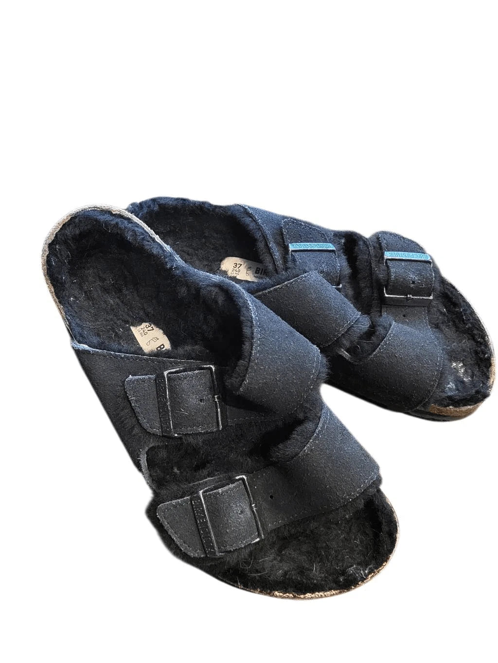 Birkenstock Sandals Women's 7 Black Arizona Shearling Lined Cozy Suede Leather