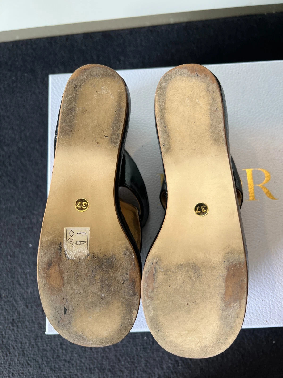 ALEX ARTINIAN France 70-80s Black Leather Platform Wedge Slides Sandals 37EU/7US