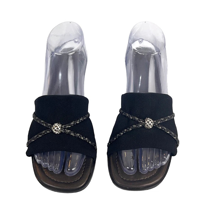 Brighton Sandals Isis Women’s 10M Black Braided Slide Low Wedge Y2K Slip On