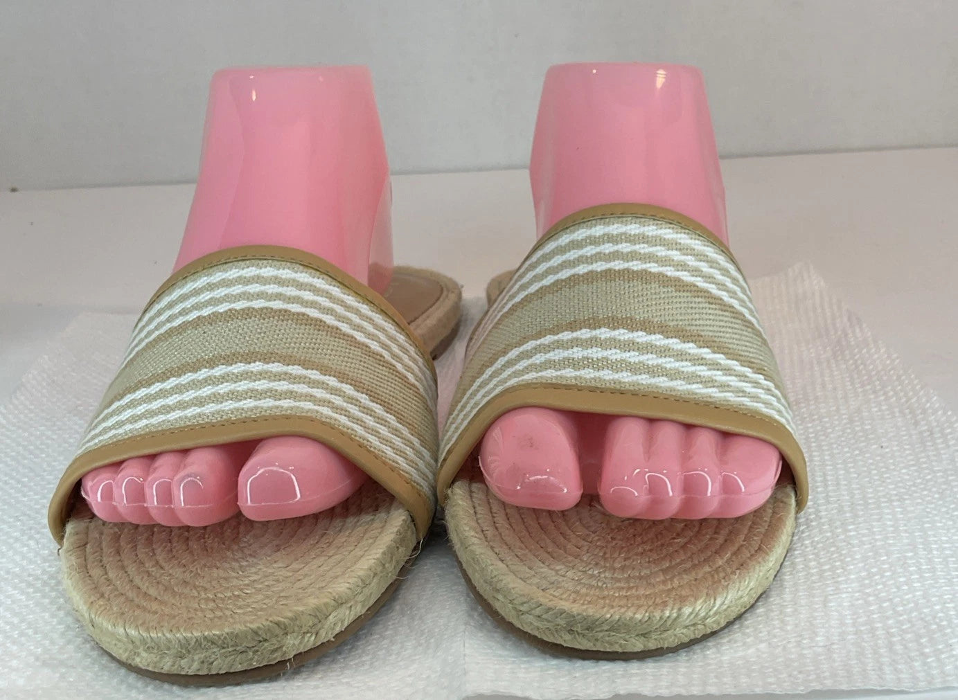 J. Crew Sandals Womens 10 White Tan Striped Espadrille Slides Flat Summer Beach