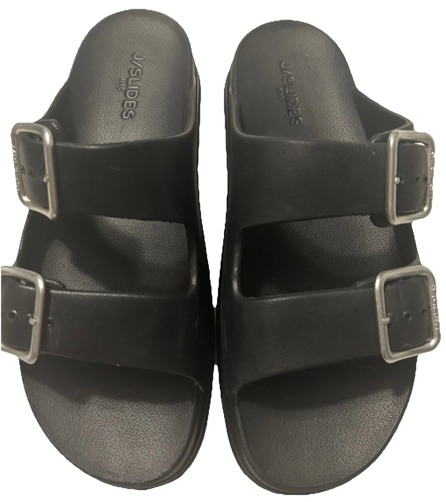 BIANCA J Slides NYC Black Platform Double Strap Slide Sandals Womens Size 9M