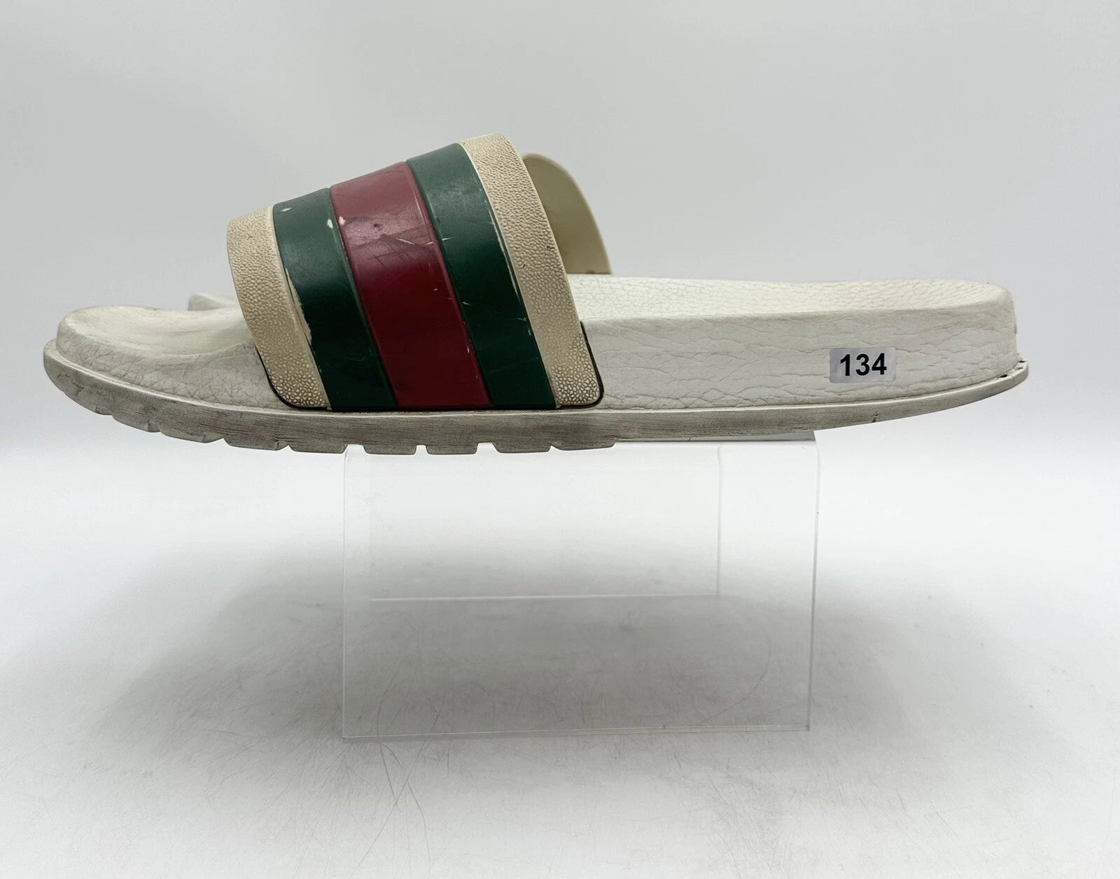 Gucci Men's Beige Striped Slide Sandals Size 12