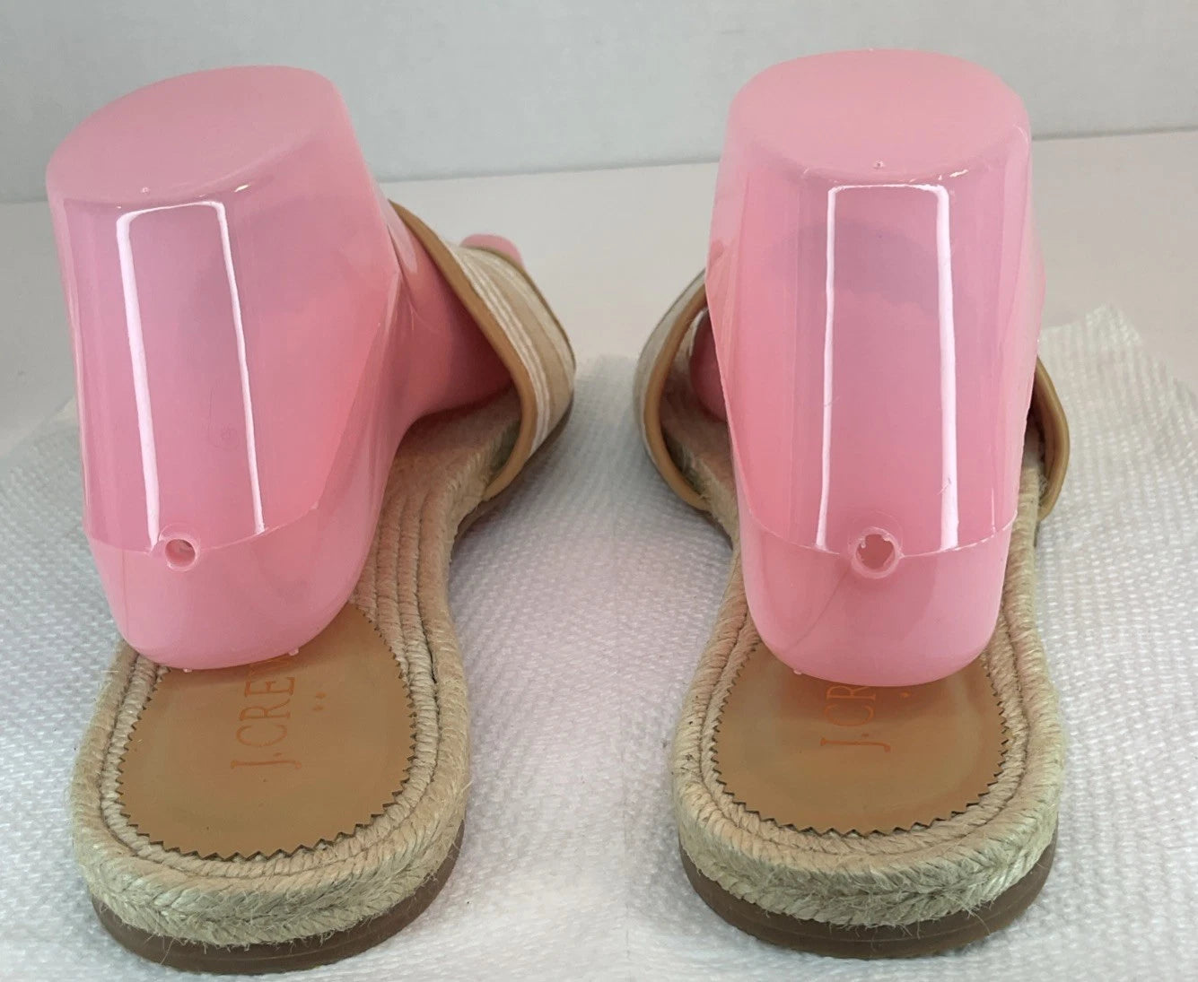 J. Crew Sandals Womens 10 White Tan Striped Espadrille Slides Flat Summer Beach