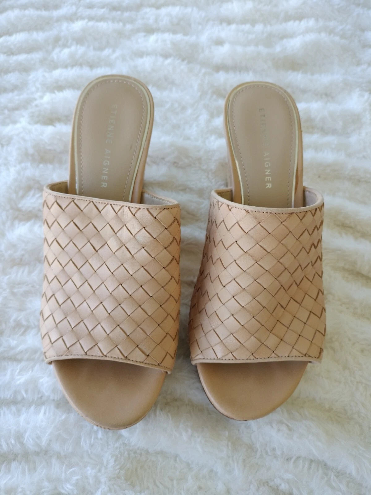 ETIENNE AIGNER Devin Sz 8  Sandals Platforms Women's Natural Cork Wedges Slides