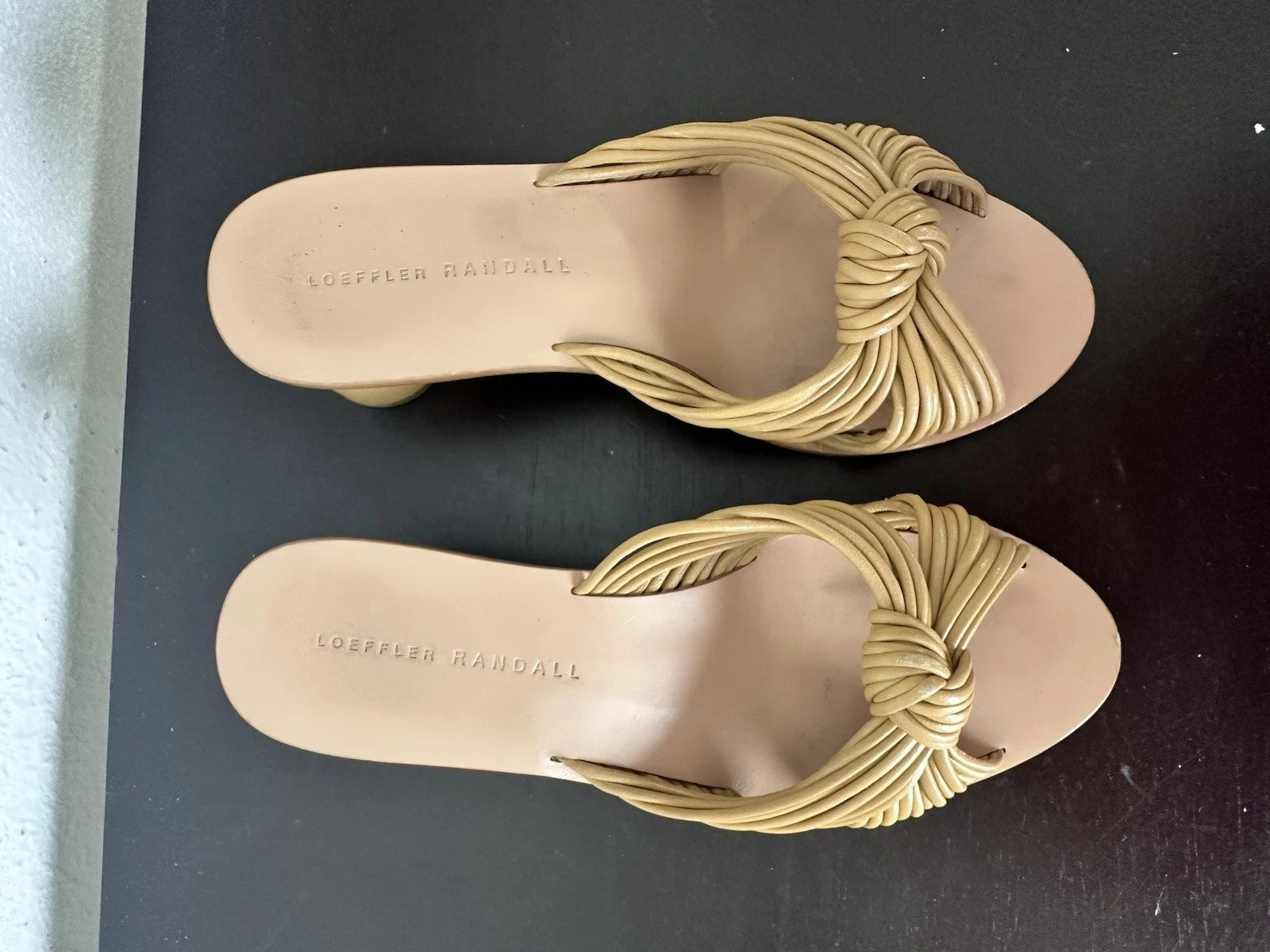 Loeffler Randall Celeste Mignon Knot Mule Size 5.5B Tan Leather Luxury 2” Heel