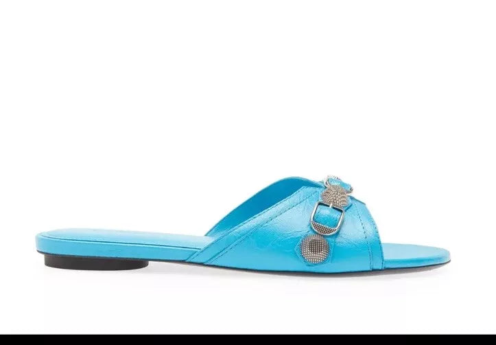 Balenciaga Le Cagole Slide Sandal CYAN/ AGED NIKEL, Size 9US /39EU $750