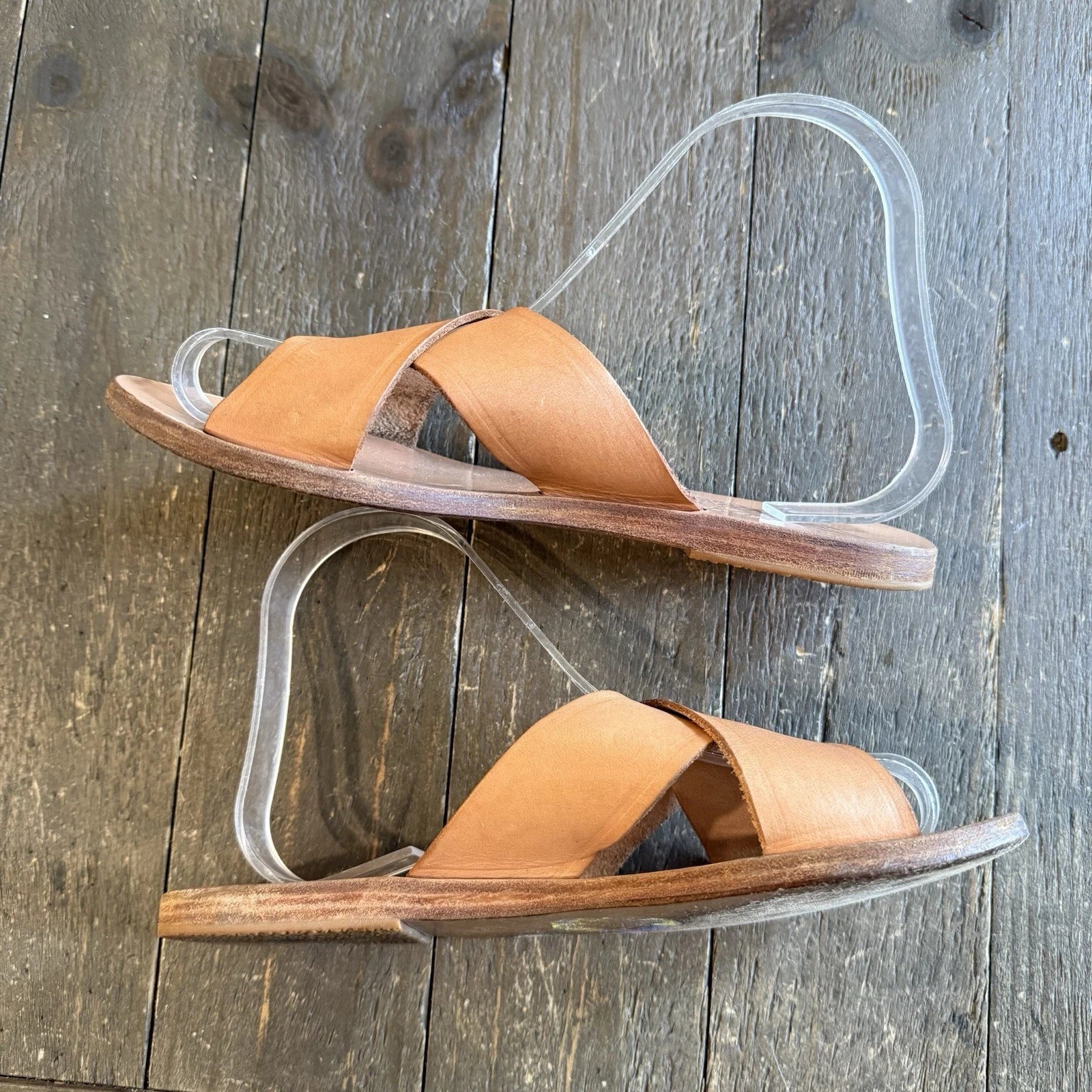 Ancient Greek Tan Cross-Strap Sandals Leather Women’s Size 38/8