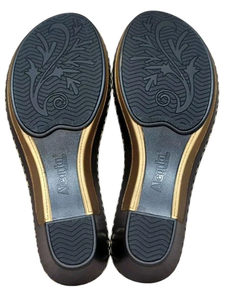 Alegria LOTI Gold Dazzler Sandal Wedge Slide On Open Toe Size 37