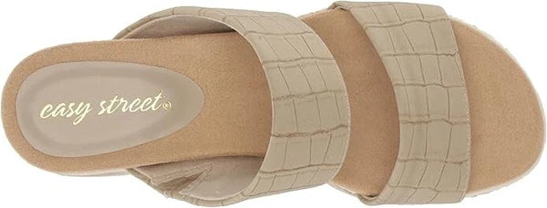 Easy Street Women's Maryann Slide Wedge Sandals, Taupe Croco Size 10M