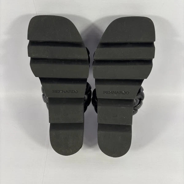 BERNARDO Luxury Leather Woven Braided Slides Womens Sz 6M Black Slip On