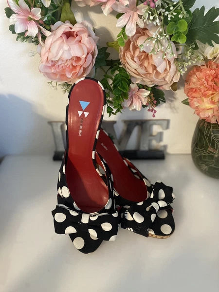Daniblack Women’s Wanda Slide Sandals Black and White Polka Dots Retro Style 10M