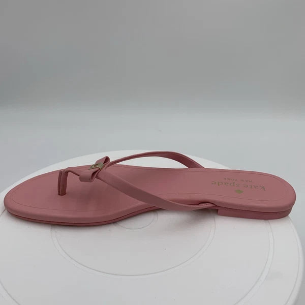 Kate  Spade Tatum New York Pink Leather Bow-Thong Sandals Spade Charm Size 9B