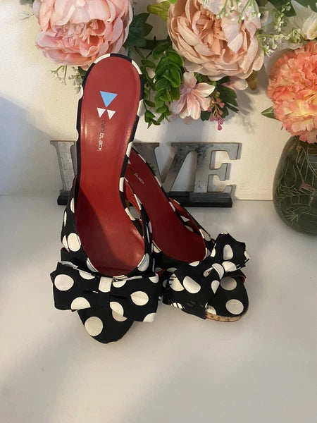 Daniblack Women’s Wanda Slide Sandals Black and White Polka Dots Retro Style 10M