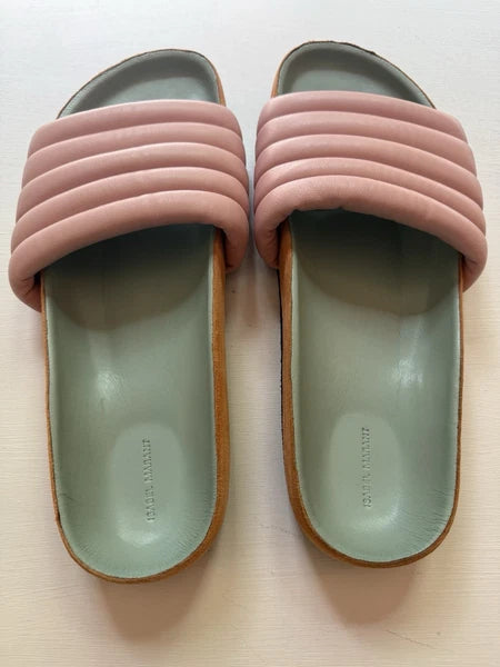 ISABEL MARANT Sandals HELLEA Quilted Soft Leather Slides Pastel Sz Women’s US 10