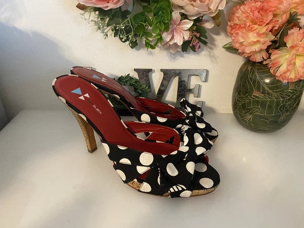 Daniblack Women’s Wanda Slide Sandals Black and White Polka Dots Retro Style 10M