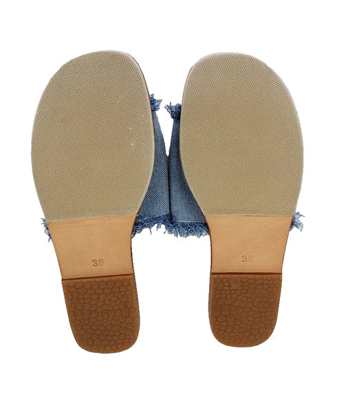 James Smith Womens Sandals Denim Slides Frayed Leather Sole Size 38 NEW