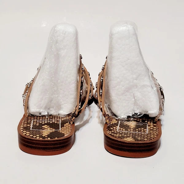 Dolce Vita Izabel Stud Mango Snake Print Square Toe Flat Slide Sandals Wms 6.5M