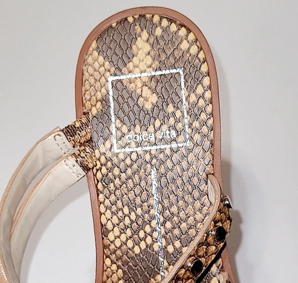 Dolce Vita Izabel Stud Mango Snake Print Square Toe Flat Slide Sandals Wms 6.5M