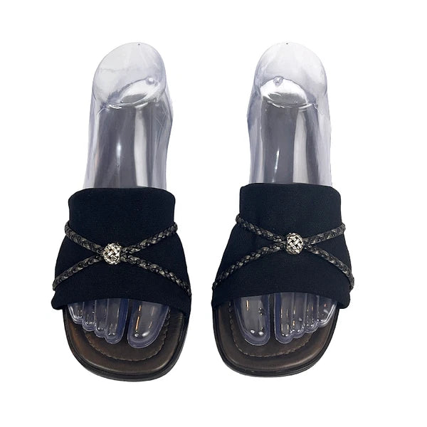 Brighton Sandals Isis Women’s 10M Black Braided Slide Low Wedge Y2K Slip On