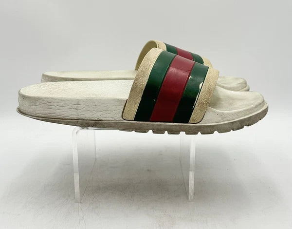 Gucci Men's Beige Striped Slide Sandals Size 12