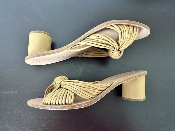 Loeffler Randall Celeste Mignon Knot Mule Size 5.5B Tan Leather Luxury 2” Heel