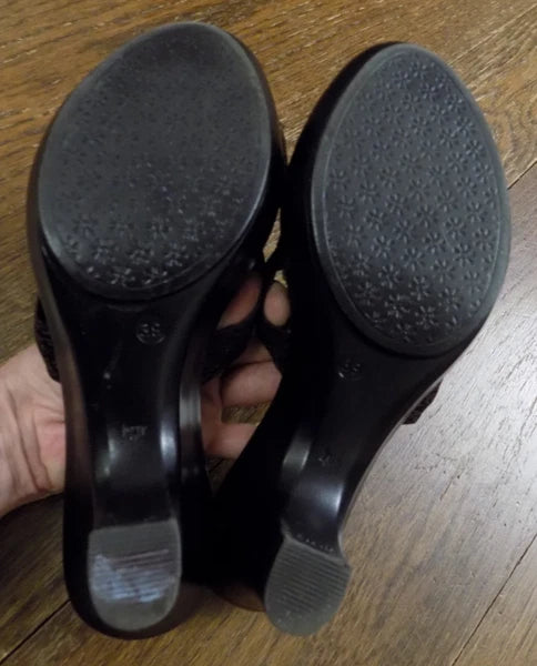 Dezario Slides Sandals 3" Heel Textured Metallic Bronze Rhinestone Bling USA 8.5