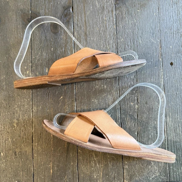 Ancient Greek Tan Cross-Strap Sandals Leather Women’s Size 38/8