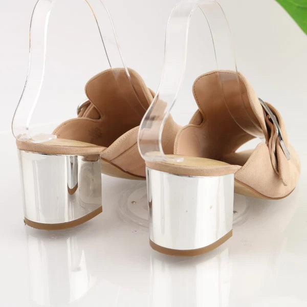 Marc Fisher Women's Rima Sandal Size 6 Block Heel Mule Slide Tan Blush Suede