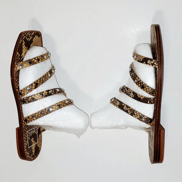 Dolce Vita Izabel Stud Mango Snake Print Square Toe Flat Slide Sandals Wms 6.5M