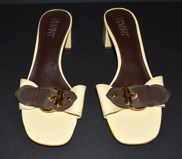 Franco Sarto Neat Yellow Patent Leather Buckle Toe Slide Sandals Size 9M Brazil