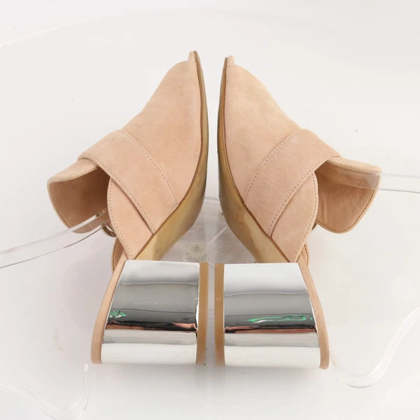 Marc Fisher Women's Rima Sandal Size 6 Block Heel Mule Slide Tan Blush Suede