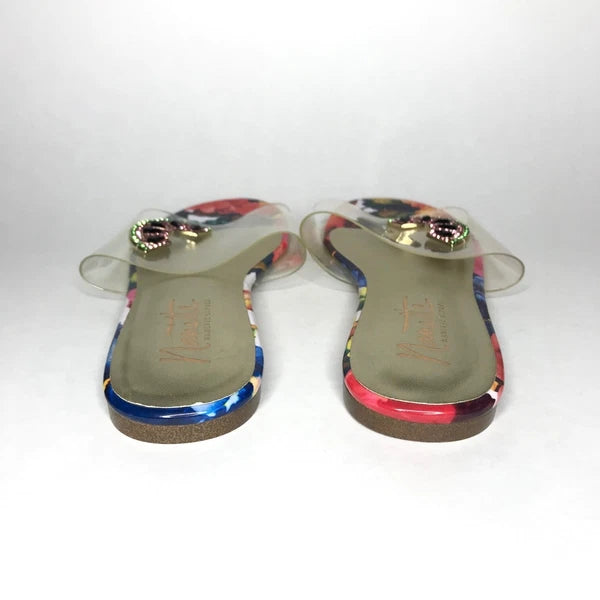Nanette Lepore Women's Sandals Jeweled Transparent Watermelon Floral Sz 8M